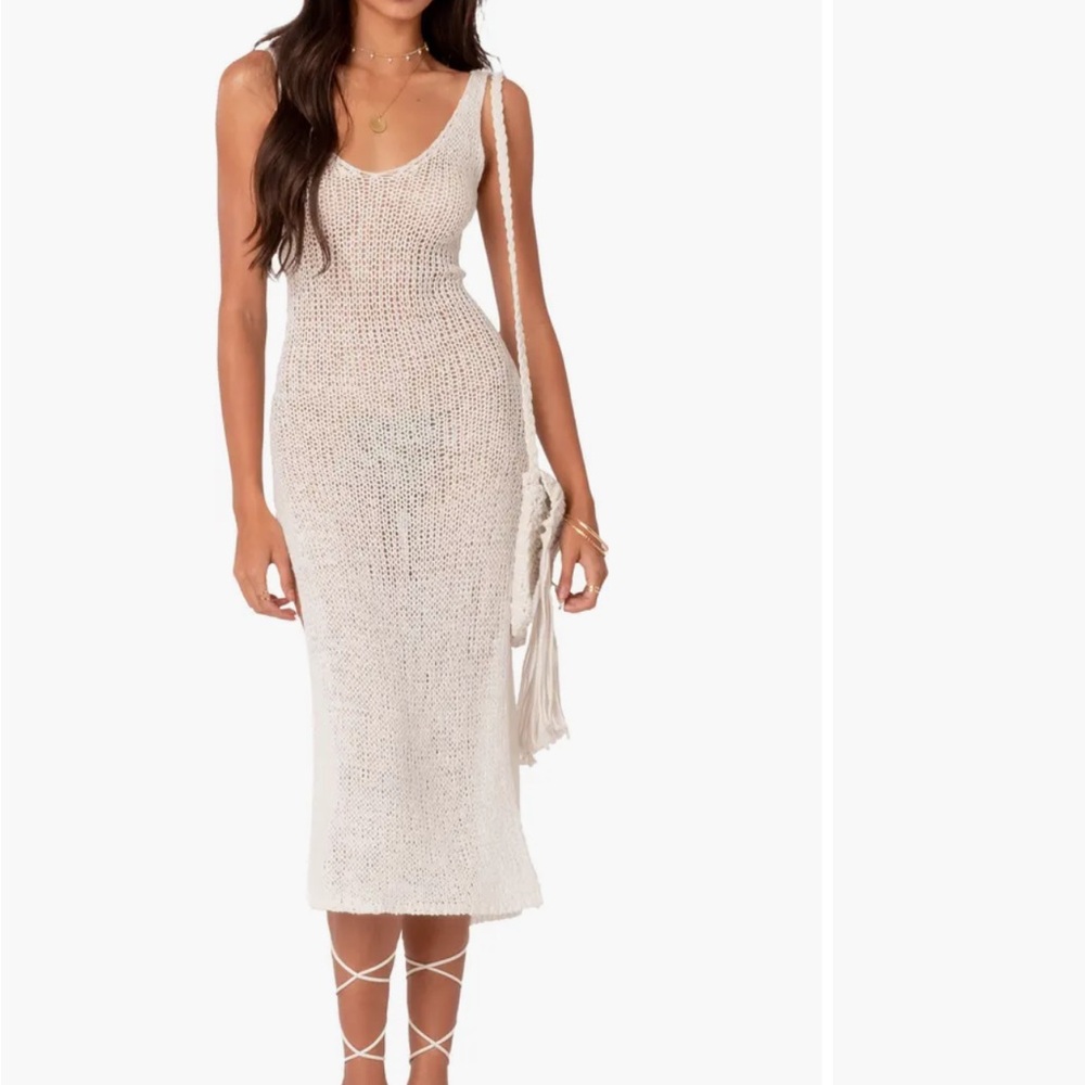 Edikted Nevea Open Back Knit Midi Dress Cream, Size Medium/Large View 5